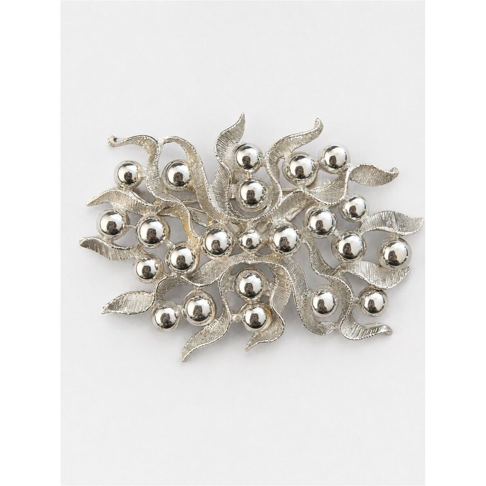 Vintage Silver Tone Abstract Floral Brooch Pin Statement Retro Mod Jewelry